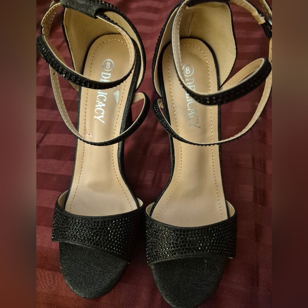 Delicacy Stones Black Strappy Women's Heels